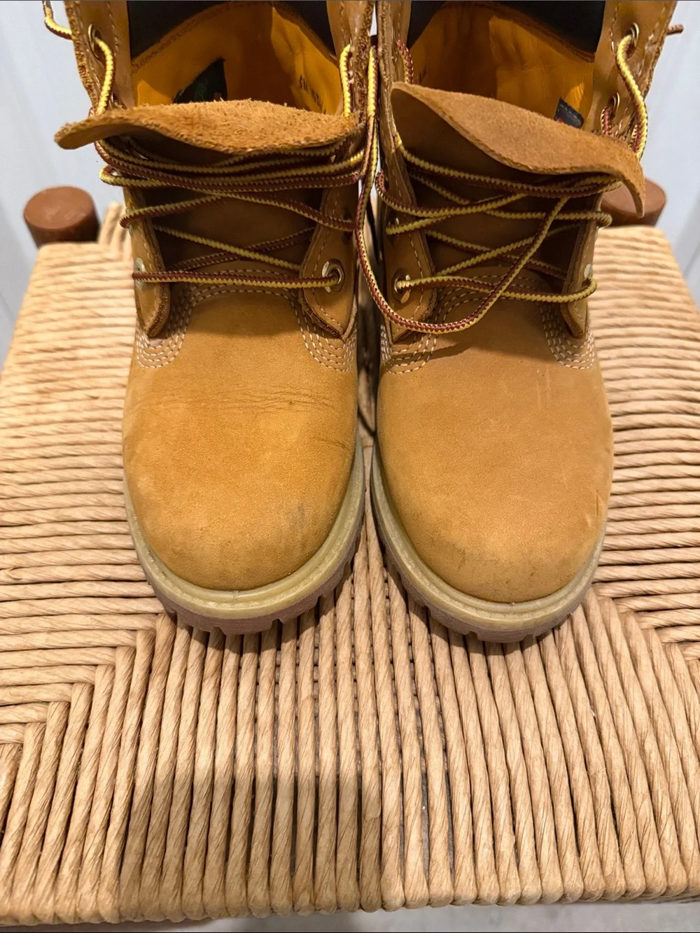 Timberland Wheat Nubuck Boots with Black Collar size 5M